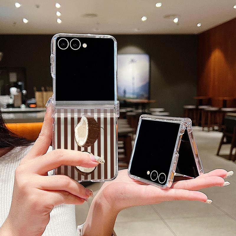 Coconut Stripe Pattern Case For Samsung Galaxy Z Flip 8 7 FE 6 5 4 Z Flip8 Flip7 Flip6 Flip5 Hinged Clear PC Slim Hard Folding Phone Cover