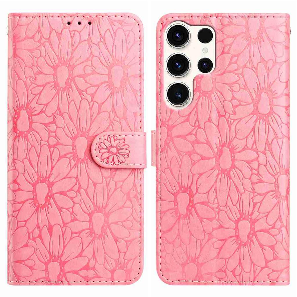 For Samsung Galaxy S25 Ultra Leather Case Daisy Imprint Wallet Stand Phone Protective Cover