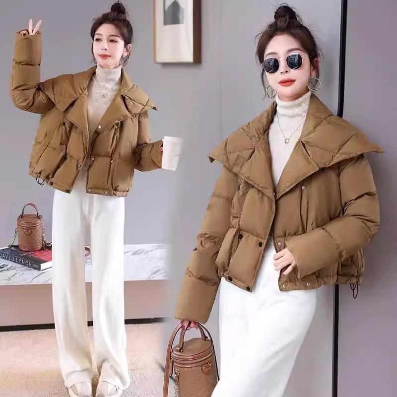 

High luxury large lapel small short down jacket women s 2025 winter design sense graphene warm white duck down bread jacket M хаки