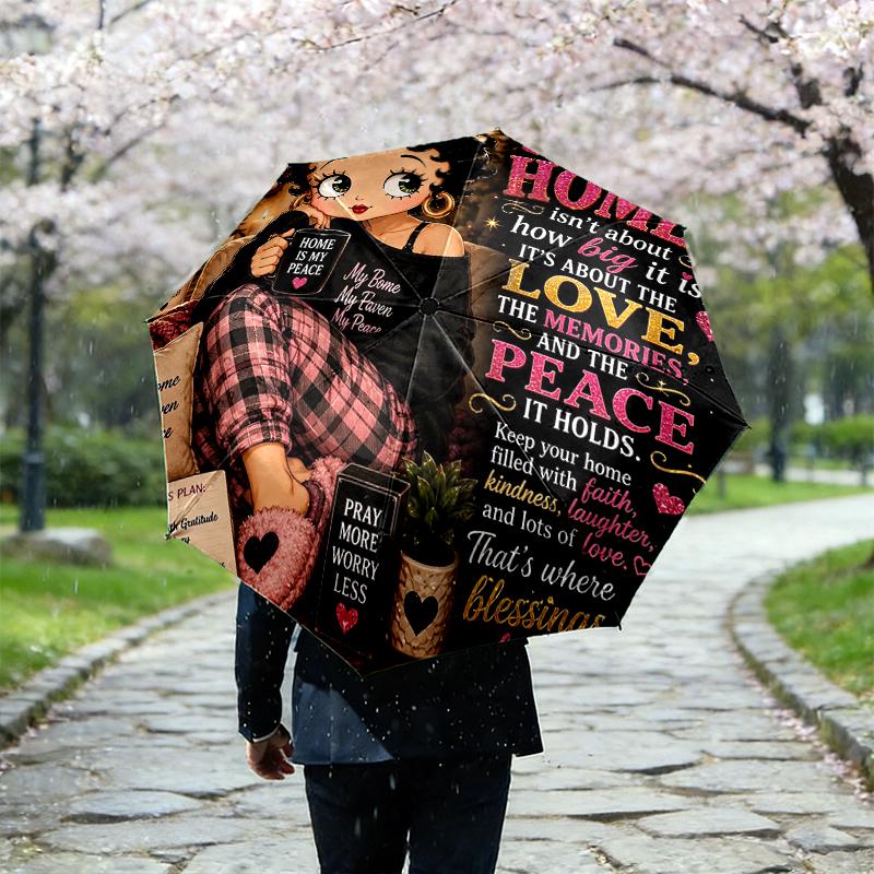 1pc Sturdy 8-Bone Auto Umbrella, Betty Boop Umbrella, Digital Printed, Foldable Umbrella for On-the-Go Outdoor Use