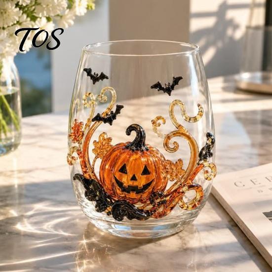 Einzigartiges Totenkopf- Weinglas Halloween Geist Whiskeyglas, Schwarze Katze Spinnennetz Tumbler für Gothic-Wohnkultur Cocktail, 350ml Gruseliges Trinkgeschirr Bar,
