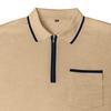 Men Long Sleeve Polo Shirt Zipper Collar Casual Slim Fit Top with Patch Pocket and Contrast Trim for Daily Wear