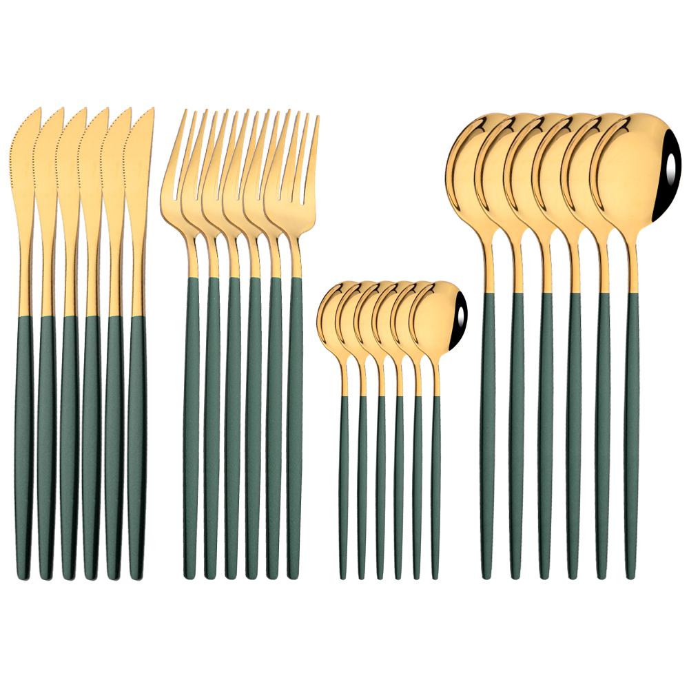 24Pcs Mirror Gold Dinnerware Cutlery Set Stainless Steel Kitchen Flatware Knife Fork Coffee Spoon Home Tableware Silverware Set