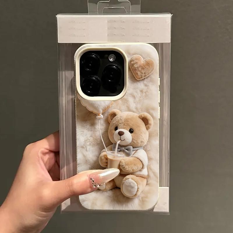 Pearl Milk Tea Bear Pattern Phone Case For iPhone 17 Pro Max 16 15 14 13 12 11 Pro 14 15 Plus 17 Air Silicone Soft Cover