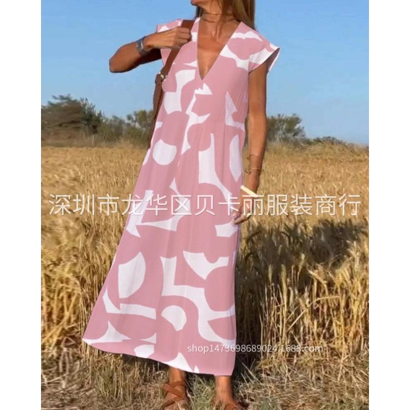 Women's Fashion Summer Spring  Short Sleeve V-Neck Casual Dresses