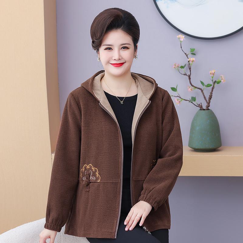 

Fat Mama Hooded Plus Size Jacket for Middle-Aged & Elderly Women - Spring/Autumn Fashion 7XL (suggested for 195-210 jin) кавовий