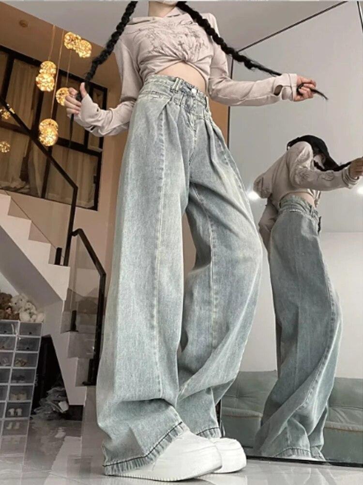 Women's Blue Jeans Baggy Harajuku Aesthetic Oversize Denim Trousers Y2k Loose Wide Jean Pants Vintage 2000s Casual Clothes 2026
