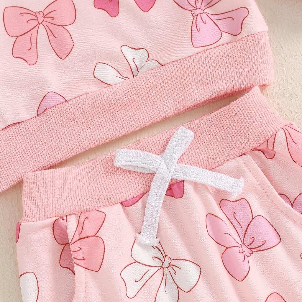 Little Girls 2ks podzimní soupravy s dlouhým rukávem, kulatým výstřihem, potiskem topy, stahovací šňůrkou, kalhoty 