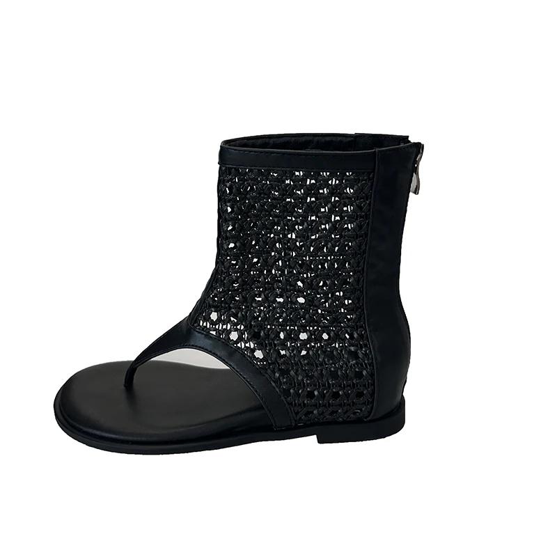 2025Stivali Freddi con Clip-in a Spina di Pesce Donna Nuovi Estivi Traforati Suola Morbida Antiscivolo Stivale Medio Sandali Bohemien Roma