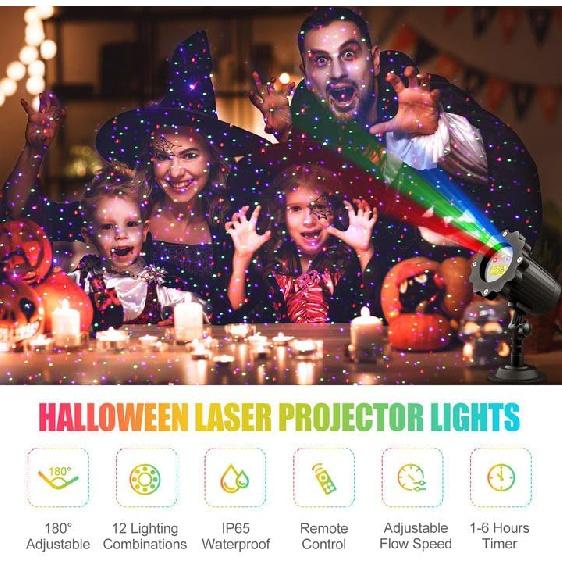Waterproof Firefly Laser Projector Lights Outdoor,12 Effect Moving RGB Lights Show Laser Projection with RF Remote and Timer for Wedding Halloween