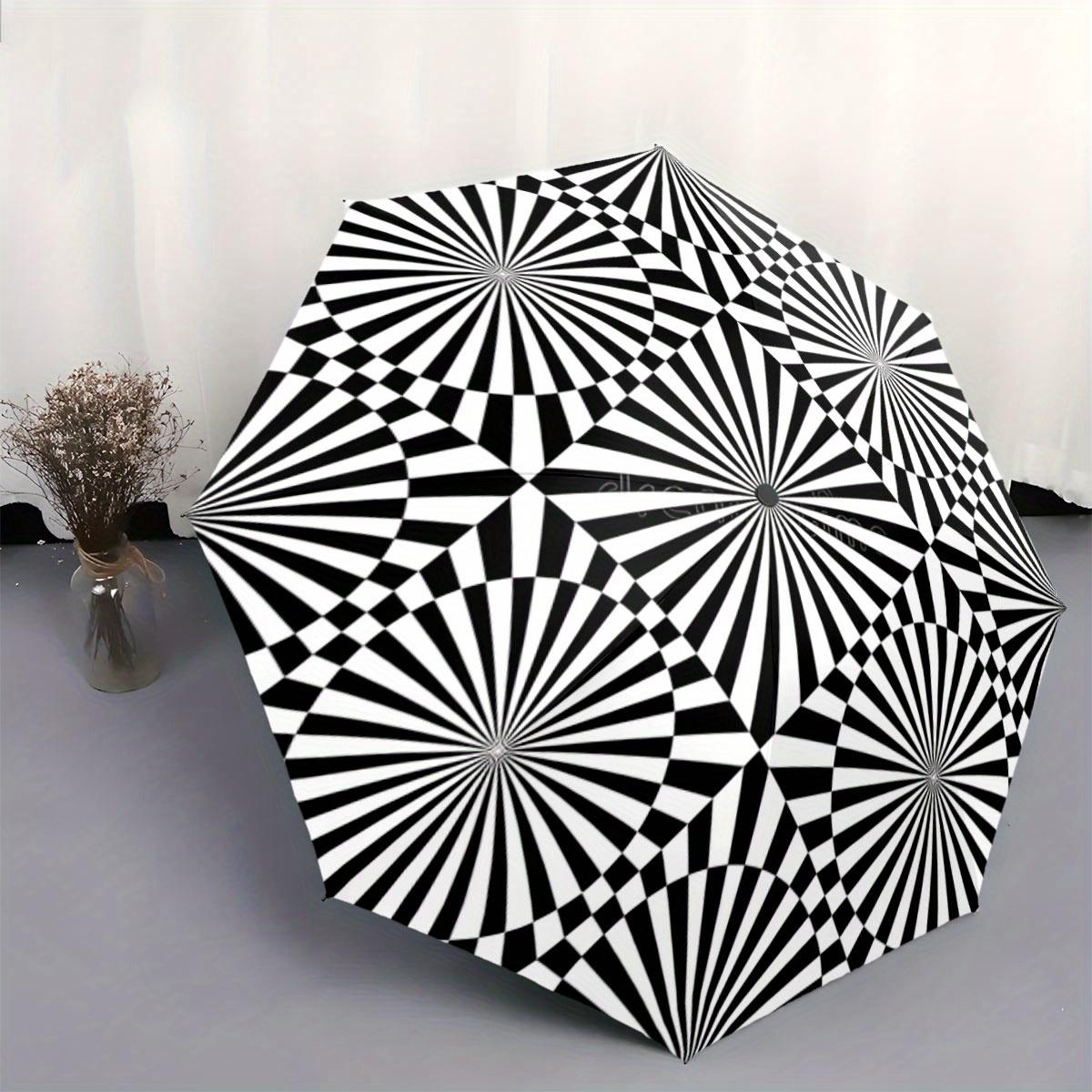 

Automatic Folding Umbrella Black and white geometric spiral pattern. Portable collapsible, casual outdoor accessory, for all s Iron&8K