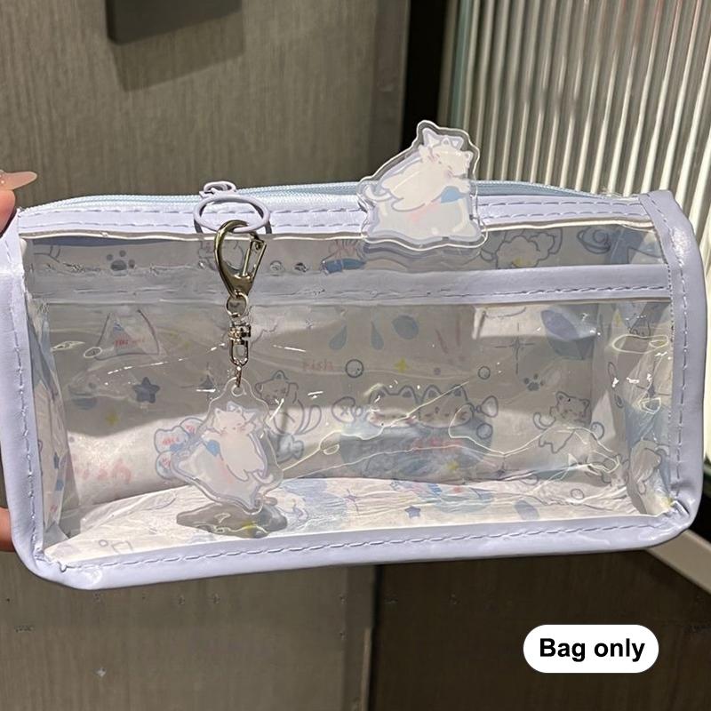 Cartoon Translucent Pencil Case Multi-Layer Vertical Large-Capacity Stationery Storage Bag School Supply Cosmetic Bag