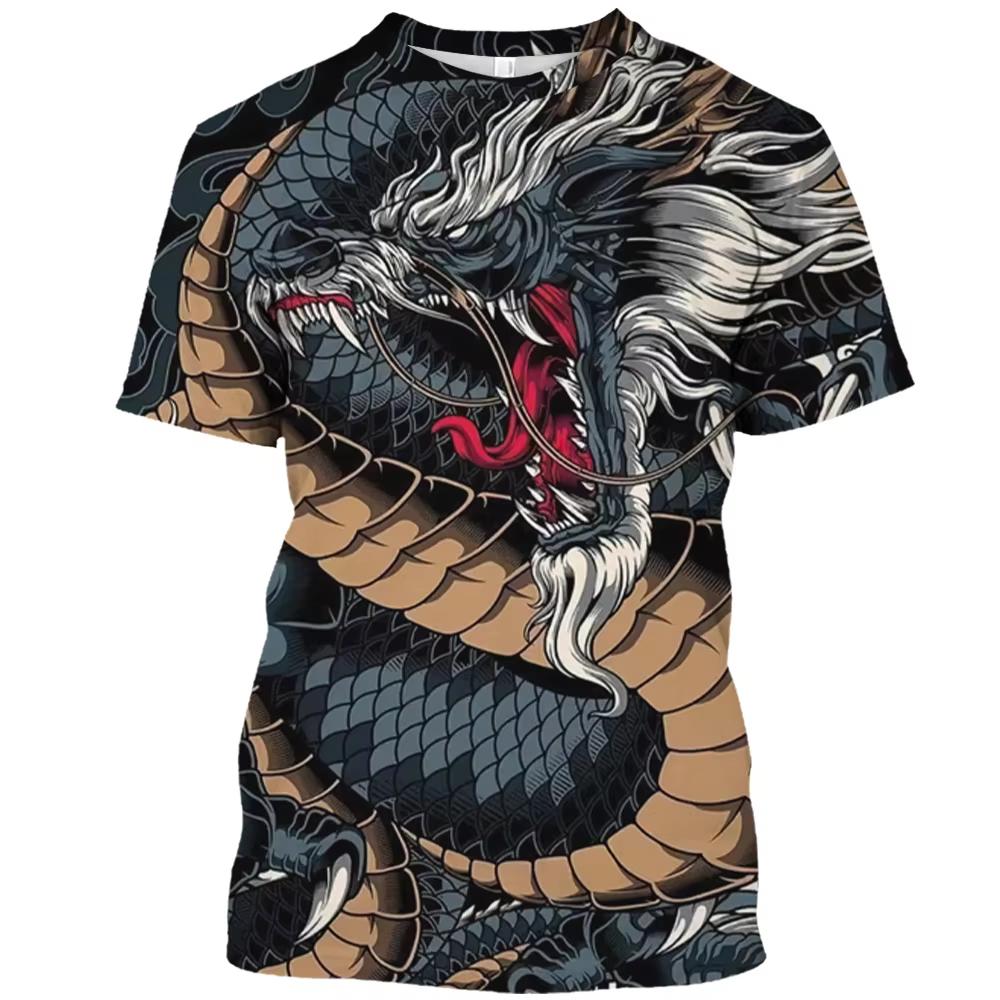 Summer Men's T Shirt Casual Short Sleeve Dragon 3d Pattern Pullover Street Loose Clothing Men T-shirt Women T Shirt Kid Tshirt
