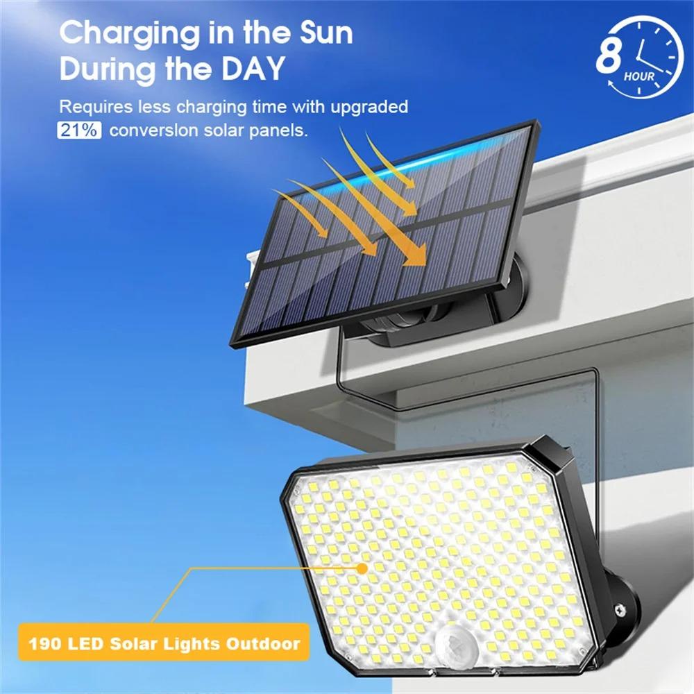 Solar Lights Outdoor 190LED 3 Modes Motion Sensor Flood Lights with Remote IP65 Waterproof Security Solar Lights for Outside