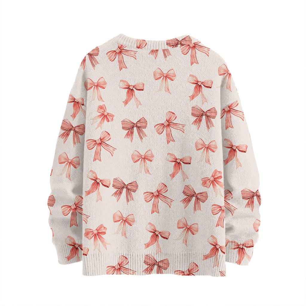 Women's Casual Long Sleeve Bow Woolen Sweatshirt Fall  Vacation Long Sleeve Pullover