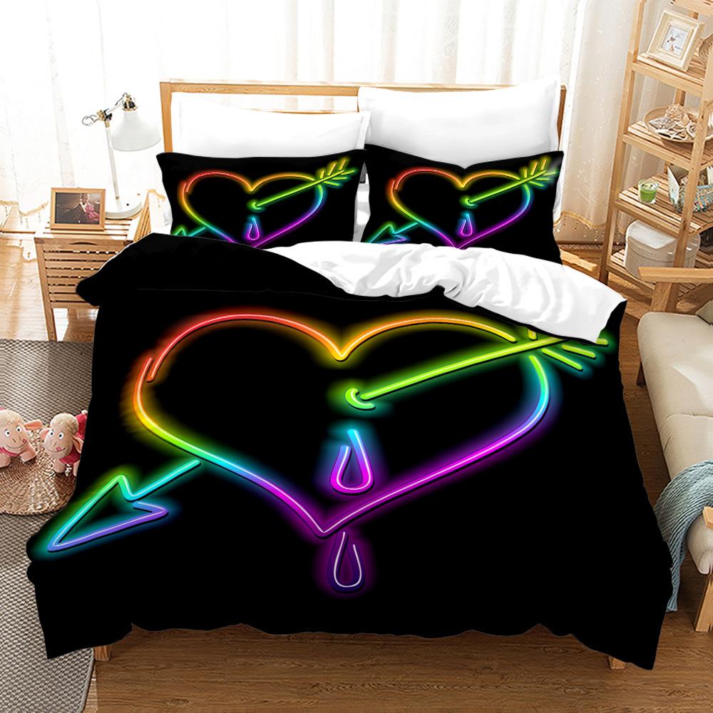 3D Love Bedding Set Couple Room Duvet Cover Pillowcase 2/3pcs Holiday Gift AU210 * 240 Full Size Romantic Love Quick Drying Soft Home Textile