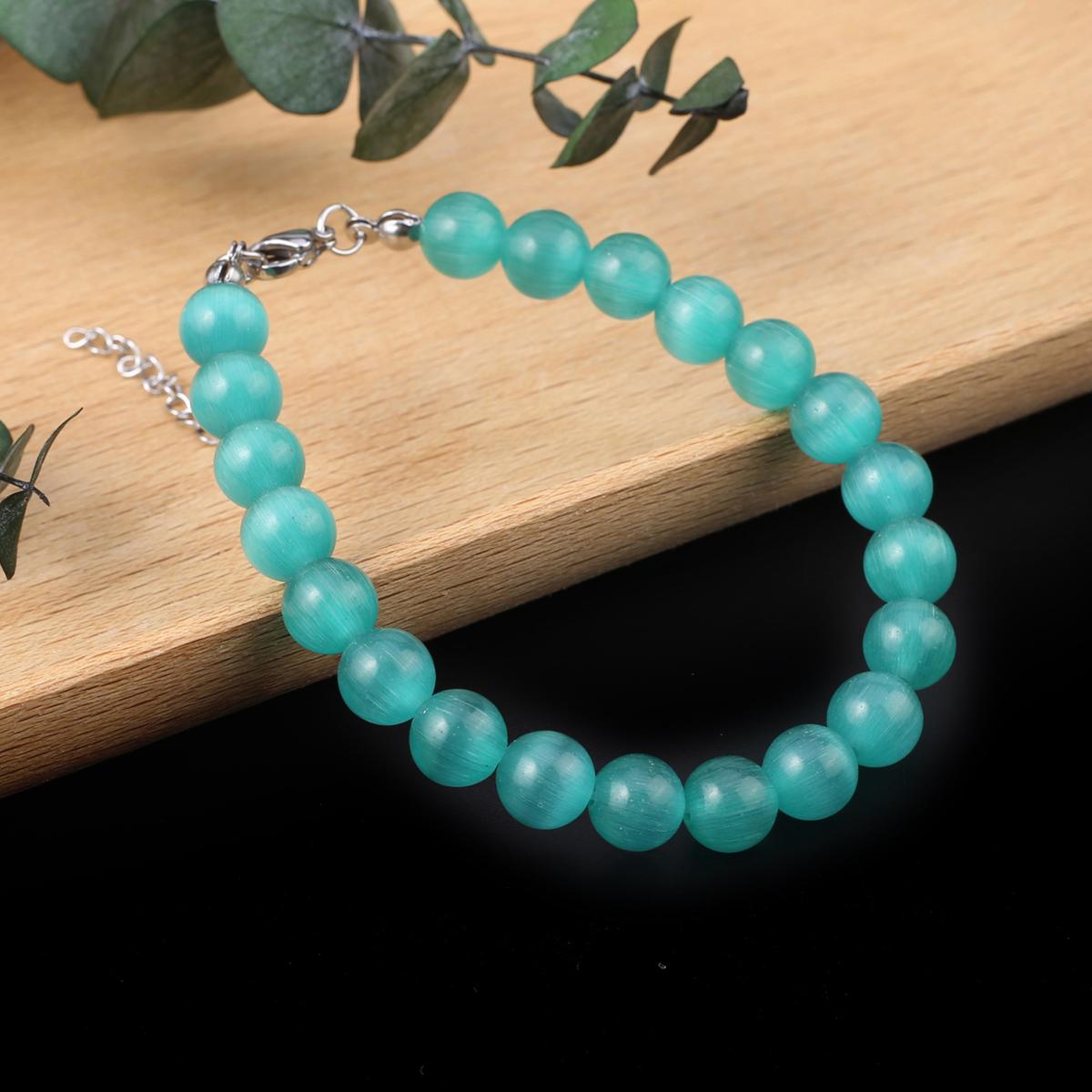 

Женский браслет из натурального камня, бусины «кошачий глаз», 8X8 мм, подвески для женщин, романтический подарок на день рождения 18+5cm