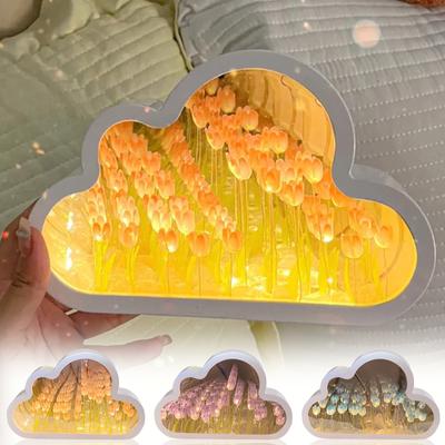 Cloud Mirror Lamp, Hand Craft DIY Tulips Mirror Night Light For Your Mom Girlfriend Sister