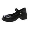 French Retro Shallow Mouth Mary Jane Shoes Women's Spring 2025 New Thick Heel Single Shoes One-word Buckle Belt Small Leather Shoes Tide