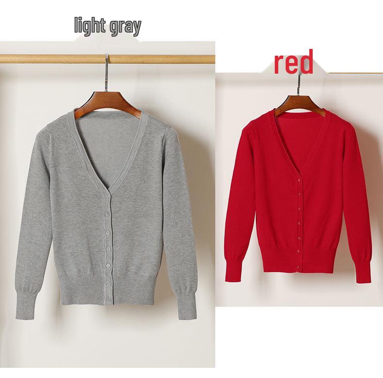 Korean V-Neck Knitted Cardigan: Women's Long Sleeve, Versatile Spring & Autumn Top.