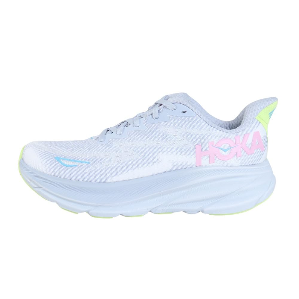 HOKA Clifton 9 Wide Running Gray Sneakers for and Walking Shoes, (1132211-GLLS), Jogging, Cushioning, (Gray/22.5/Women's)