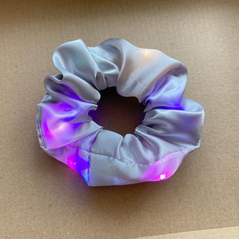 LED Light-Up Large Intestine Hair Scrunchie - Women's Shiny Nightclub Elastic Flower Headband for Parties and Christmas