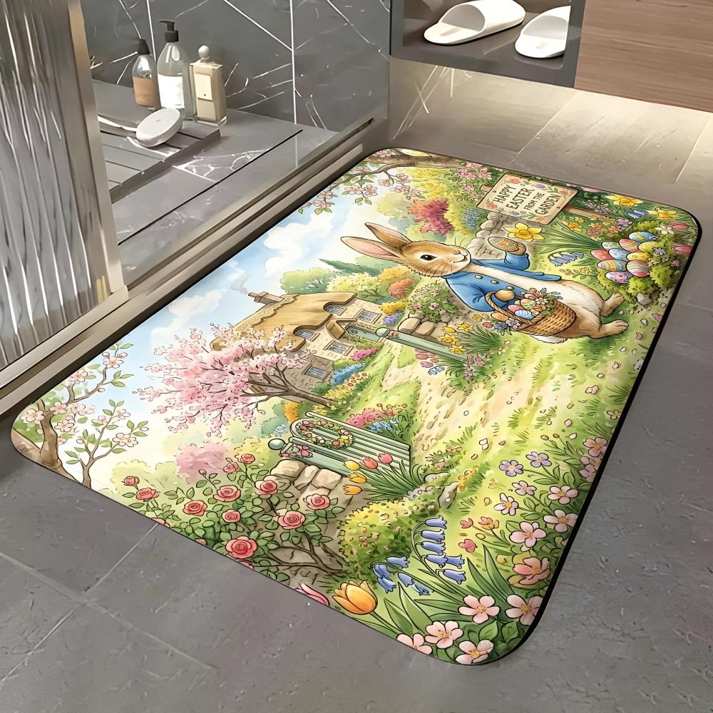 Cartoon Character - P-Peter R-Rabbit Floor Mat Soft Flannel Entrance Door Mat Non Slip Absorbent Bathroom Bedroom Floor Rug