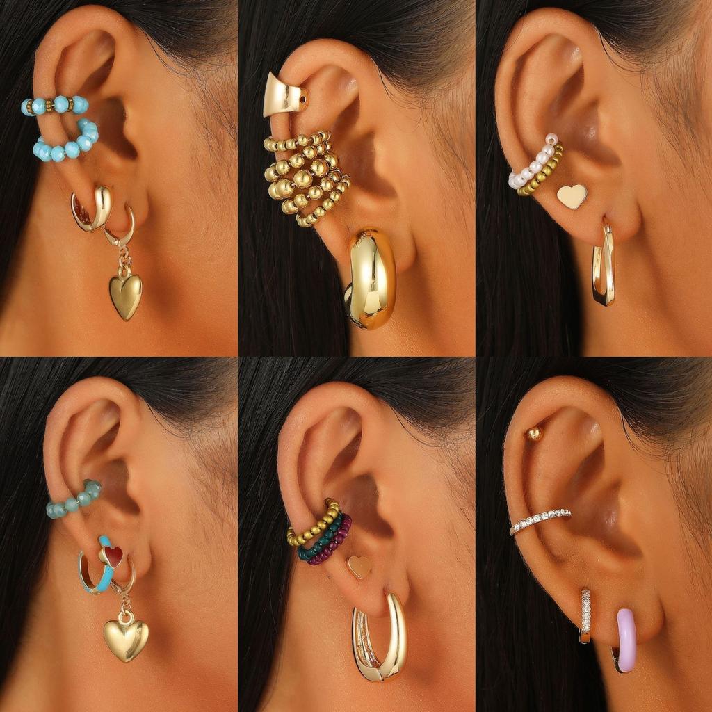 SHEIN New Suit Earrings Girls 2025 Simple No Ear Piercing Ear Clips Personalized Punk Internet Celebrity Combination Earrings