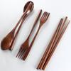 AOOSY Wooden and Chopsticks Natural Wood Tableware Carved from a Block of No with Natural for Lunch Dining Room Chinese Fried Rice Spoon, Fork,