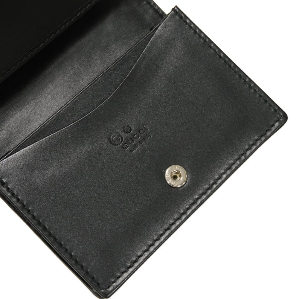 Used 9539 Guccissima Card Holder 779844 CWC1N 4009 7946 Bifold Flap Gusset Compartment with GG Embossing Black Men's