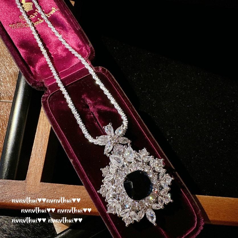 Sri Lanka Blue Snowflake Gemstone Earrings, Court, 18K Gold-Plated, Vintage Floral Zircon Necklace.