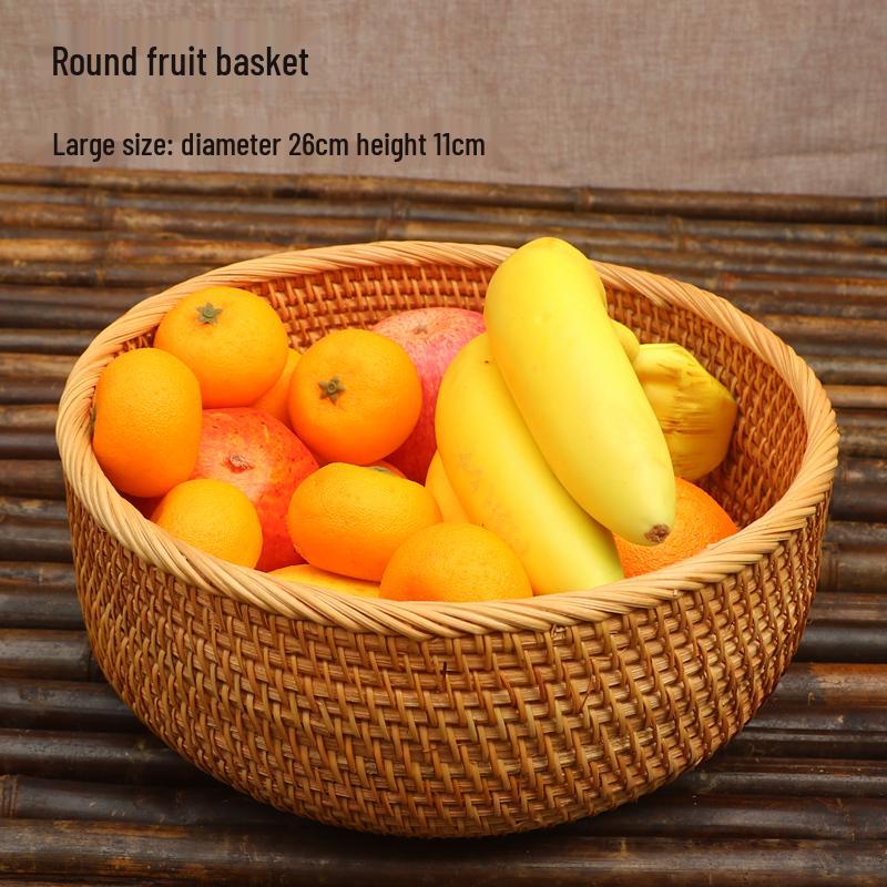 Vietnamese Handmade Rattan & Bamboo Basket for Fruit or Steamed Buns - Round, Simple Design for Household Use