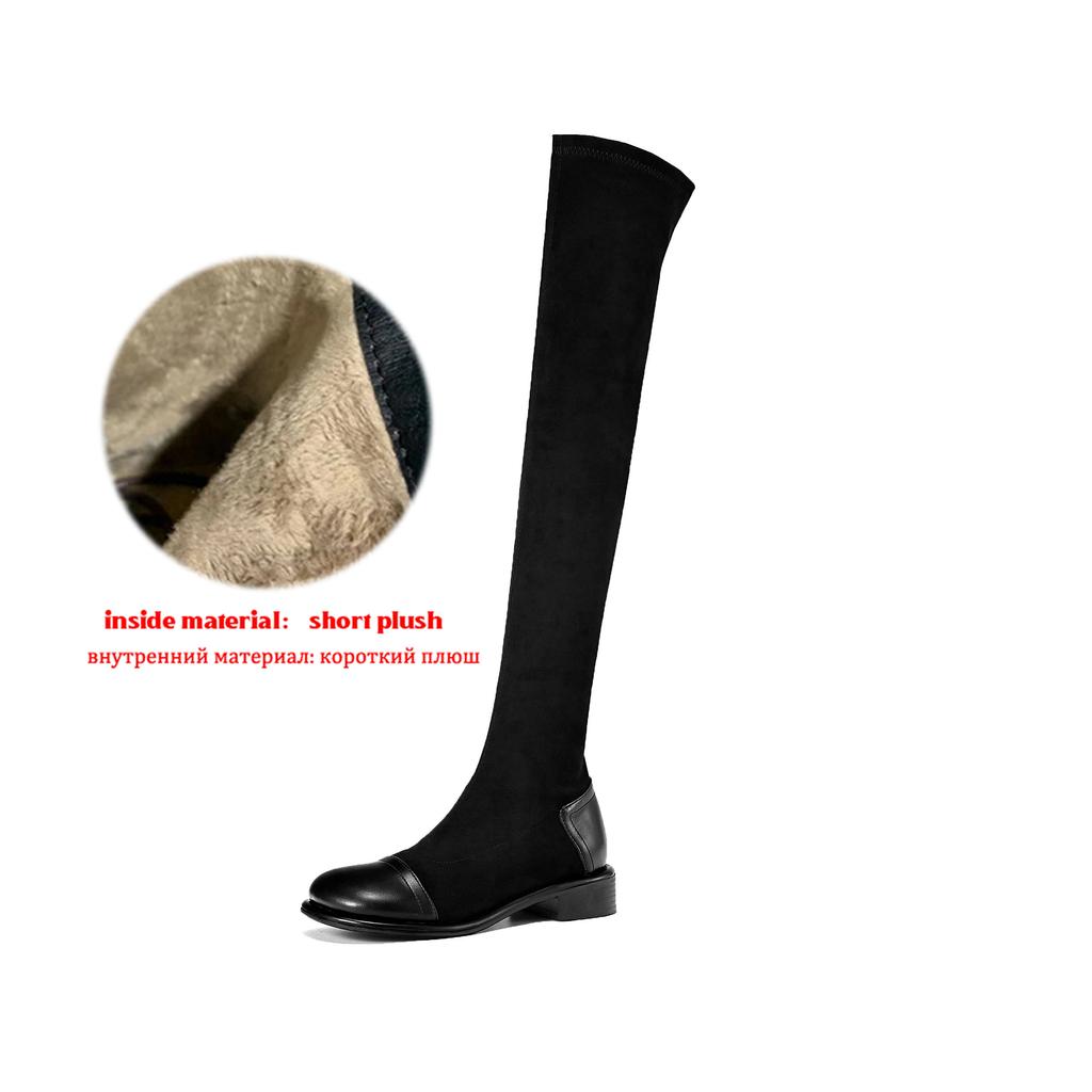 Krazing Pot Flock Autumn Winter Shoes Low Heels Size 43 Long Boots Slip On Stretch Over-the-knee Boots