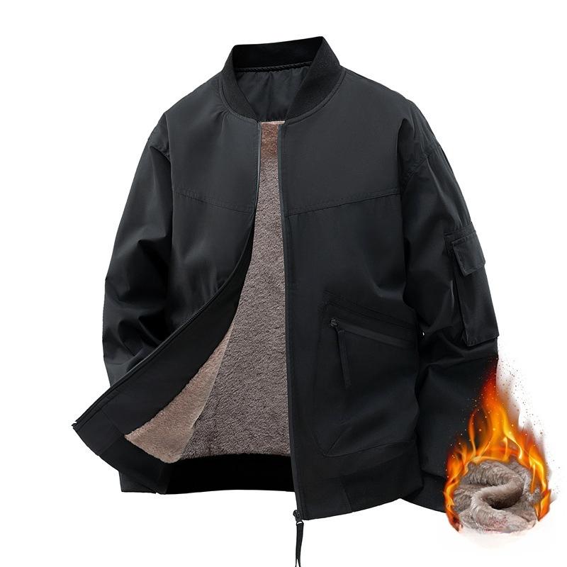 

Men s New Coat with Velvet Jacket Baseball Collar Cotton Jacket Thickened Autumn and Winter Flight Jacket Baseball Uniform Jacket S