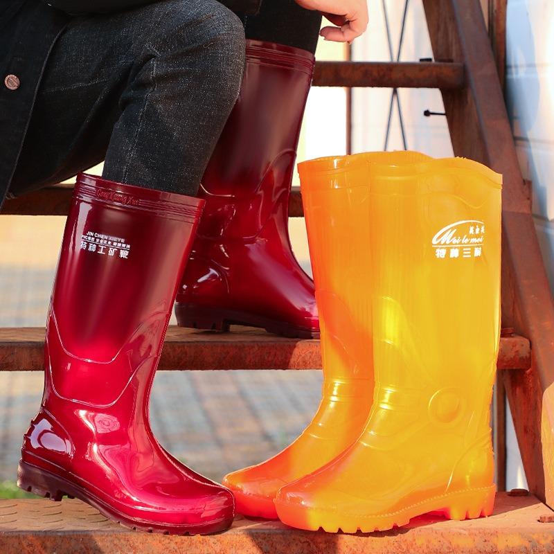 Spring and Autumn Quick-drying Brown Tall Rain Boots Men's Workers Wear Waterproof Rain Shoes Integrated Seamless Mesh-Free Wading Boots Water Shoes