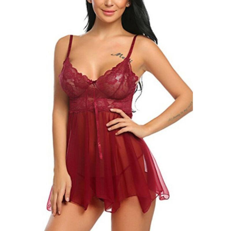 S-4XL Mini abito da notte per biancheria da notte da donna sexy in pizzo con babydoll e biancheria da notte