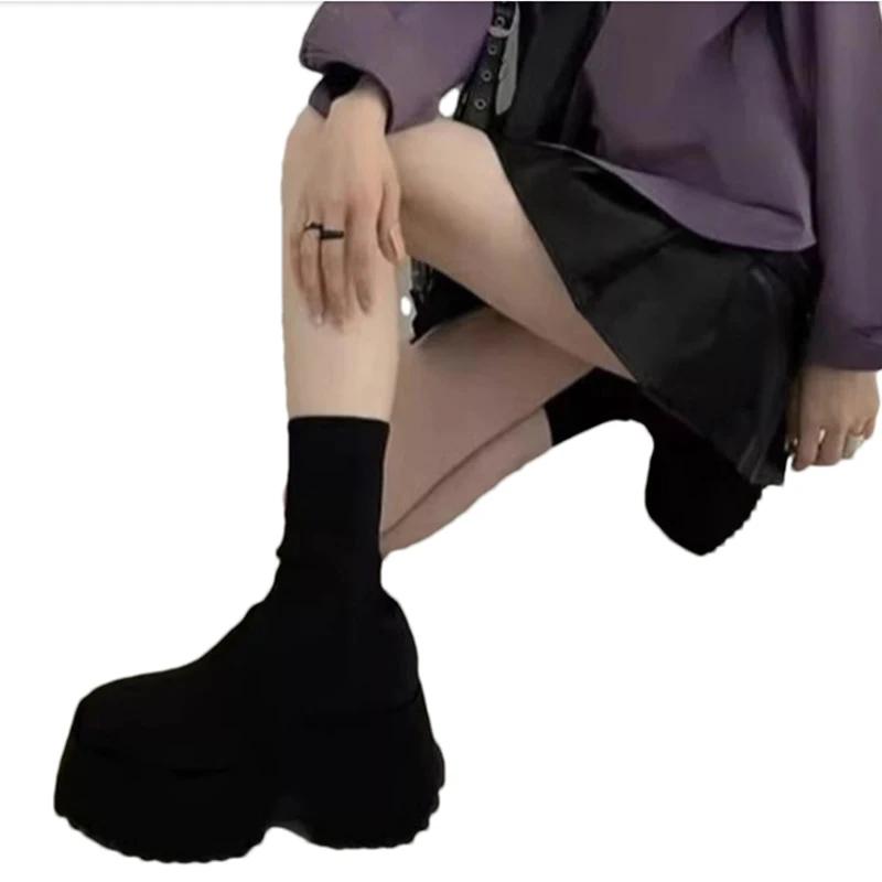 Women Mid Calf Sock Boots High Heels Platform Shoes Woman Designer New Fad Goth Boots Walking Dress Mujer Trend Chelsea Boots