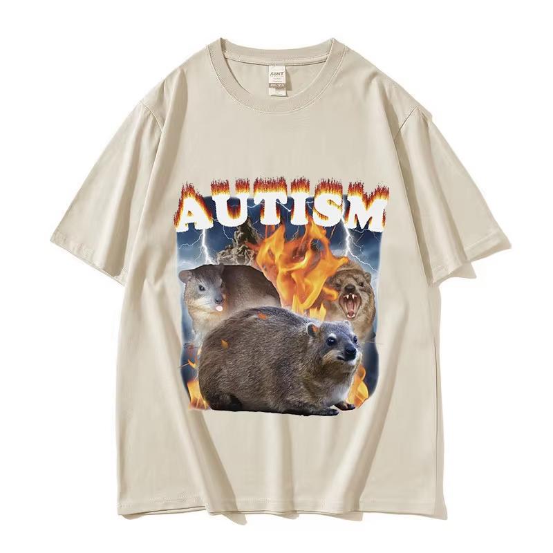 Funny Autism Hyrax Meme T Shirt Men Fashion O-Neck High Quality Fashion T-shirts Unisex Retro Harajuku Oversized Cotton T-shirt