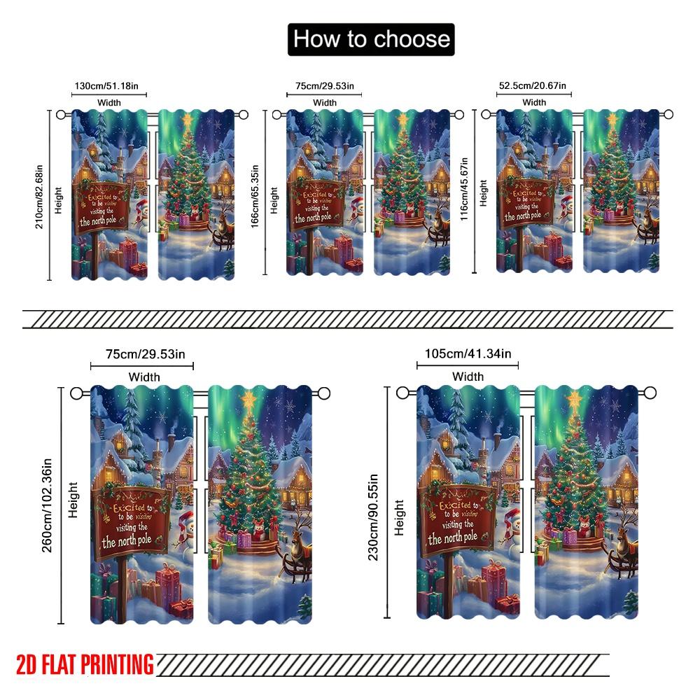 2pcs,2D Plane Printing Curtains Roller Blinds Christmas Village Aurora Sleigh_a Polyester Fabric (without Rod) Versatile All Use