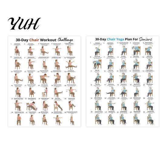 Rehab Exercises For Seniors 2Pcs Chair Yoga Poster Set, 30 Day Seated Exercise Chart for Gentle Workouts Elderly Seniors, Stretching Workout M