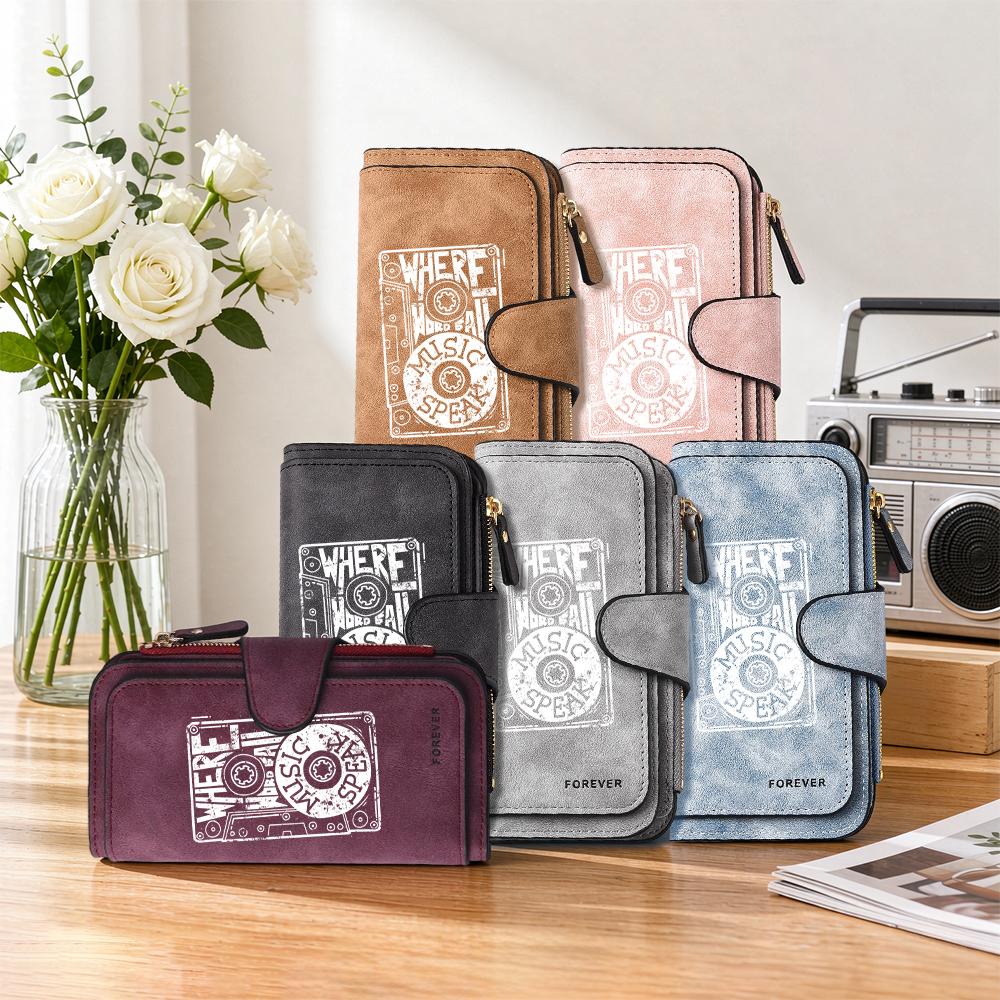 Vintage Music Print Long Wallet Casual PU Leather Multi Card Slot Daily Use Purse