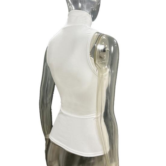 Women Tops Half High Collar Sleeveless Solid Color Stretchy Tops Slim Fit