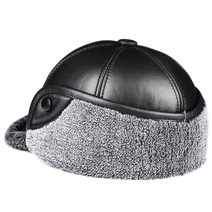 Herren Winter Verdickte Lederhut mit Ohrenschutz für ältere Menschen
