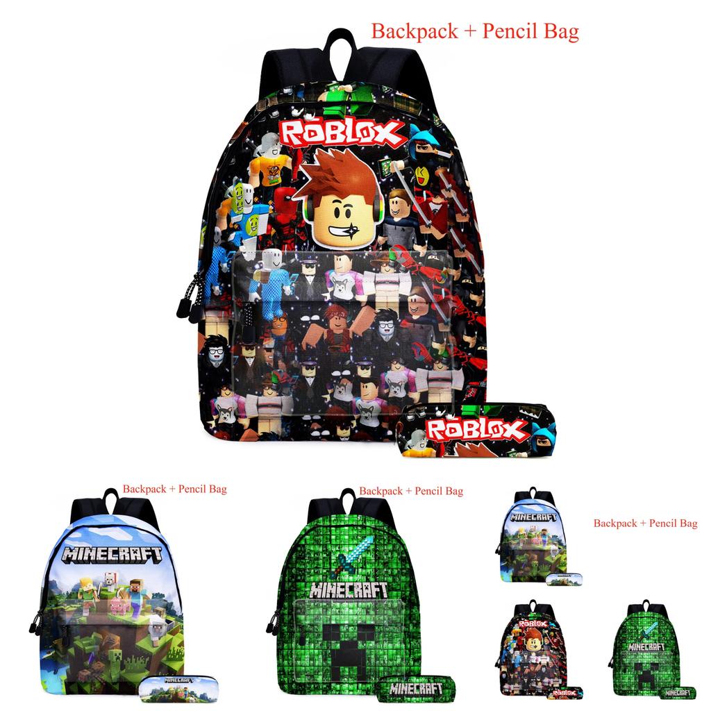 Durable Polyester Backpack With Minecraft Print And Pencil Case
