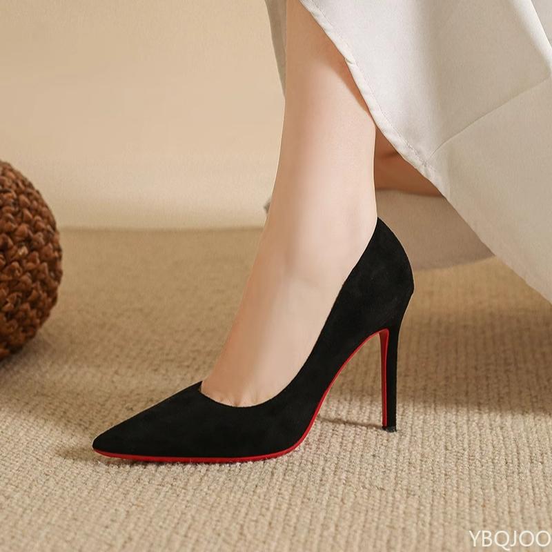 New Suede Women's Slim Heeled Shoes Sexy Pointed High Heels Red Sole Light Mouth Single Shoes Ladies Elegant Pumps Zapatos Mujer