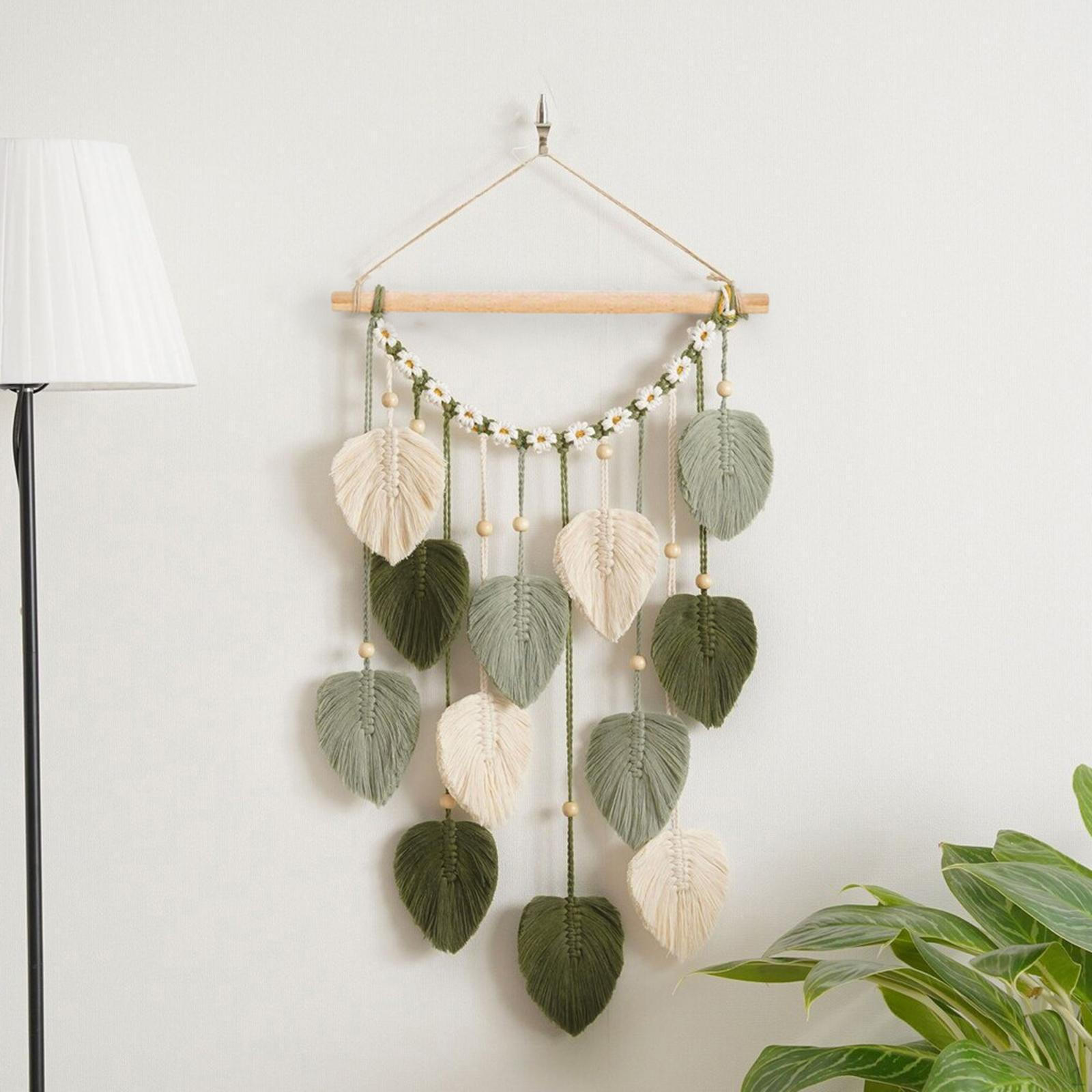 

Настенный ковер в технике макраме, тканый гобелен, минималистский, современный декор, кисточки из листьев, бохо-гобелен зелёный