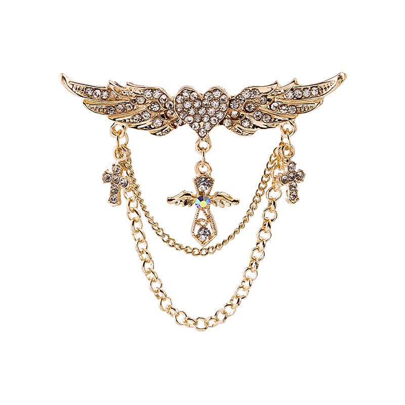 Cross-border Angel Wings Heart Brooch with Tassel Necklace  Geometric Lapel Pin