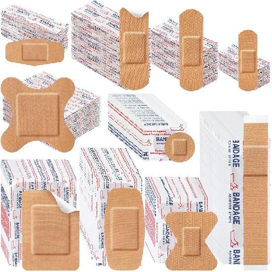 Geiserailie 300 Pcs Adhesive Bandages Family Variety Pack Fabric and Waterproof Assorted Bandages Bulk Sterile Individually Wrapped Bandages for