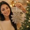 Christmas Tree Ornaments with Gold Glitter Snowflake, 3D Hollow Plastic Double-Sided Christmas Decorations for Holiday Display