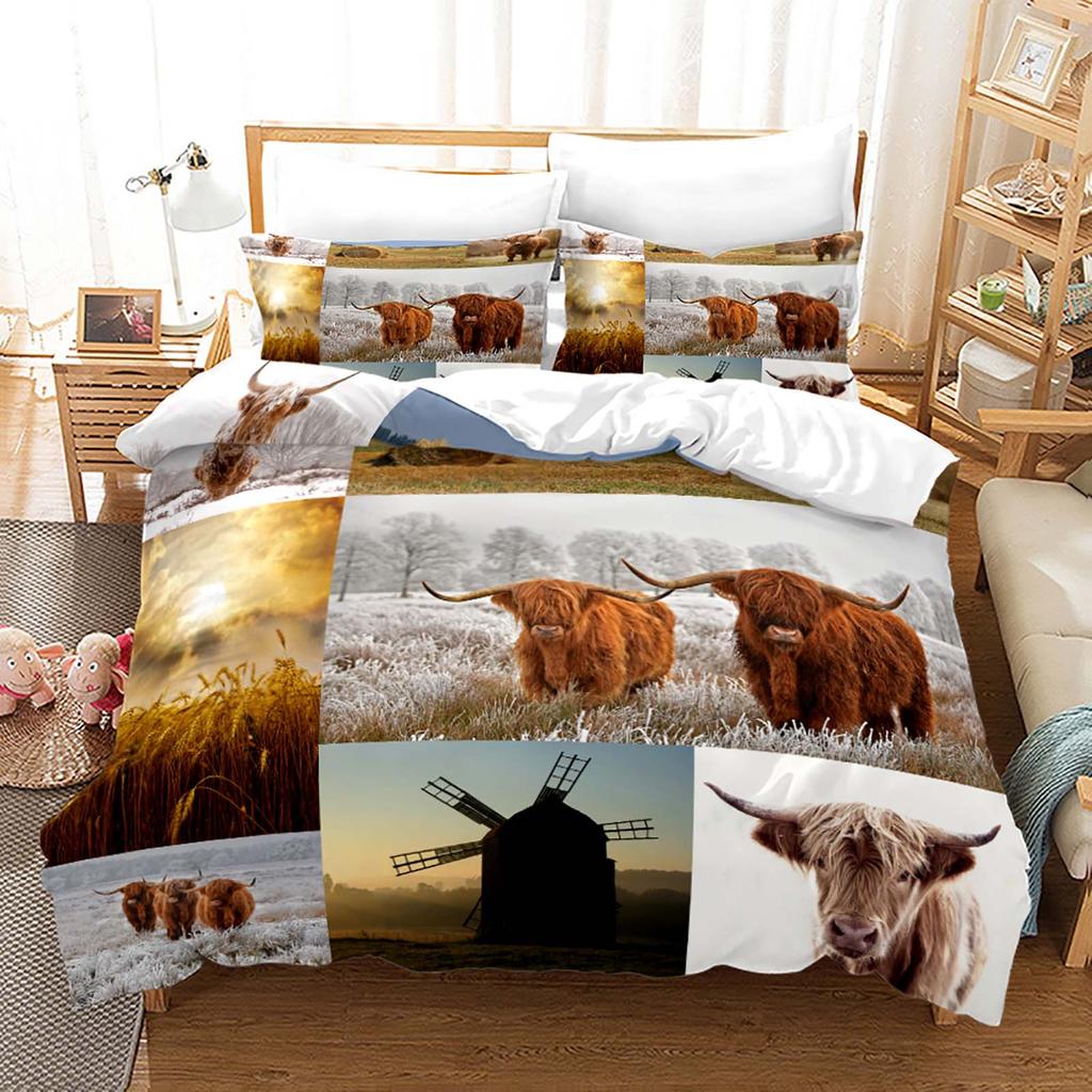 3D Yak Bedding Set King Queen Down Duvet Cover Pillowcase 2/3pcs Animal Bed Cover Soft Quick Drying Home Textile Gift